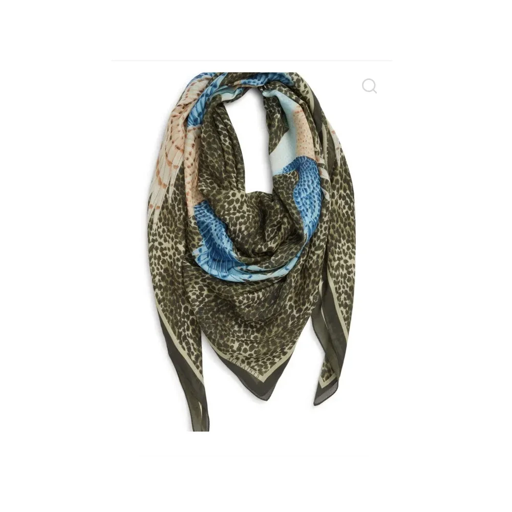New ALLSAINTS Birds of prey swoop across a chevron-striped big-cat print Scarf